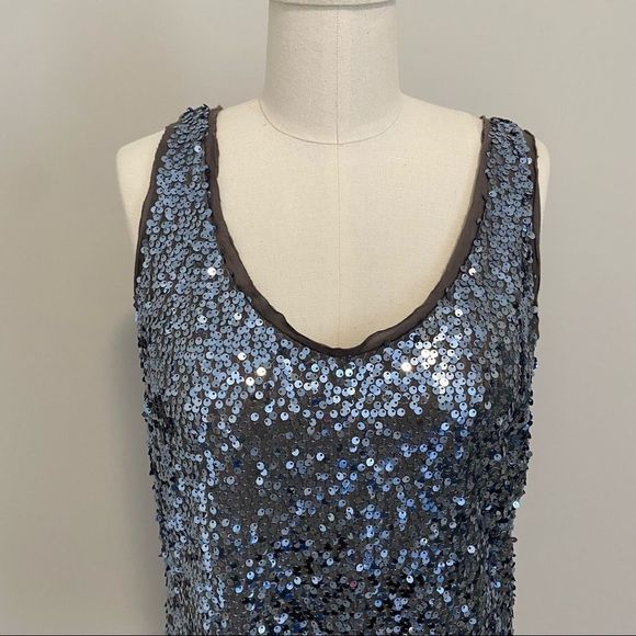 Aritzia Talula Silver Grey Sequin Tank Top Low Back - Picture 2 of 11